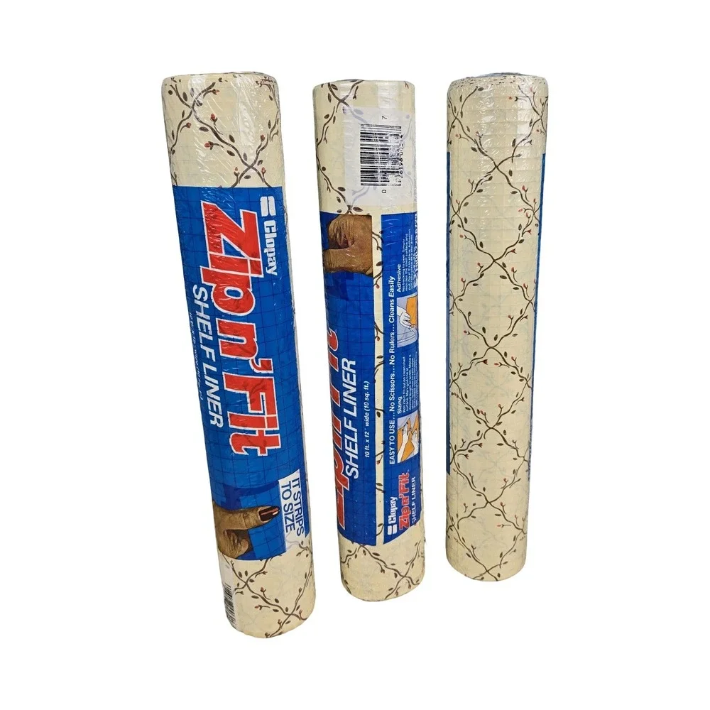 VTG 80s Zip n Fit Shelf Liner Floral Vine Adhesive 10ft x 12in 3 Rolls Cottage
